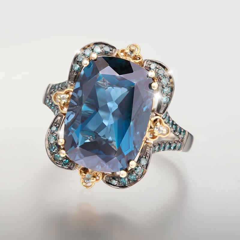 14K White and Yellow Gold Topaz & Diamond Blues Ring